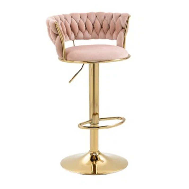 Silla de bar alta de terciopelo rosa minimalista moderna