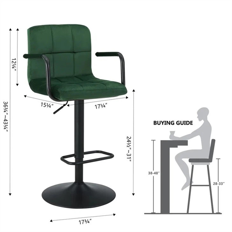 Juego de 2 taburetes de bar giratorios de terciopelo verde con brazos