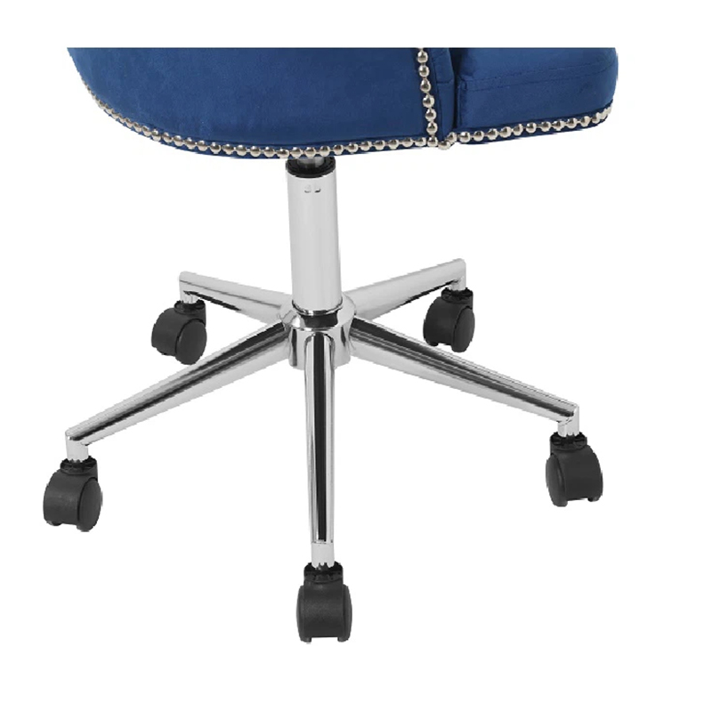 Silla de oficina giratoria de 360° de terciopelo azul marino con ruedas