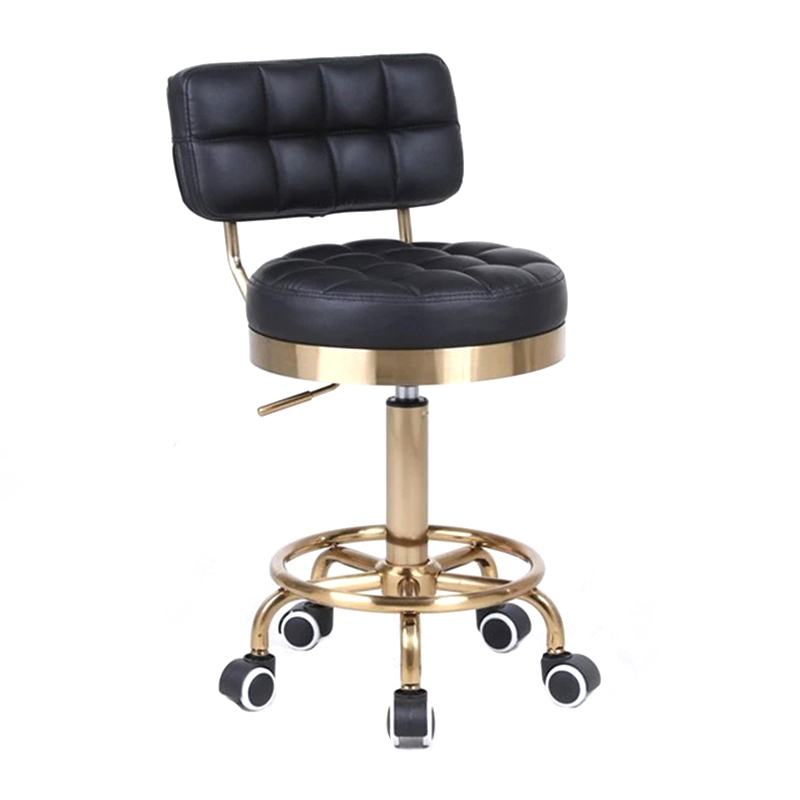 Taburete de belleza negro con soporte de espalda hidráulico Taburete de pedicura