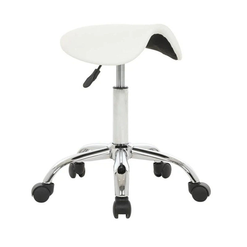 Taburete de silla de montar blanco, asiento ergonómico con ruedas para esteticista