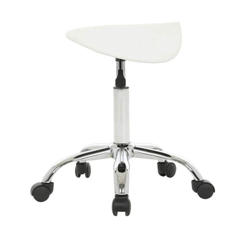 Taburete de silla de montar blanco, asiento ergonómico con ruedas para esteticista