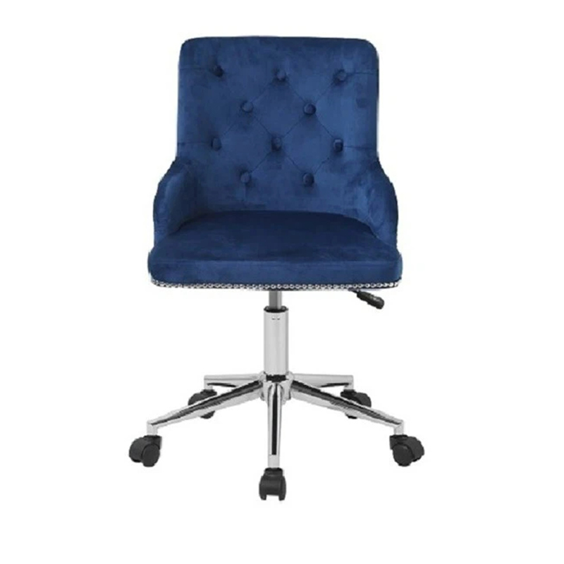 Silla de oficina giratoria de 360° de terciopelo azul marino con ruedas