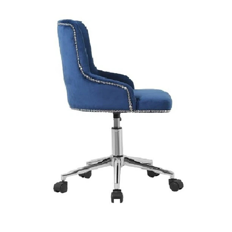 Silla de oficina giratoria de 360° de terciopelo azul marino con ruedas