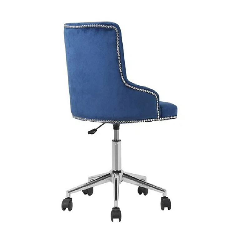 Silla de oficina giratoria de 360° de terciopelo azul marino con ruedas