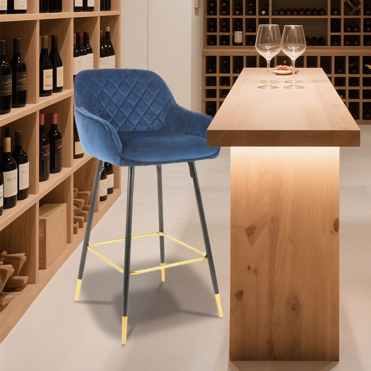 Taburetes de bar ergonómicos de tela de terciopelo con espaldas