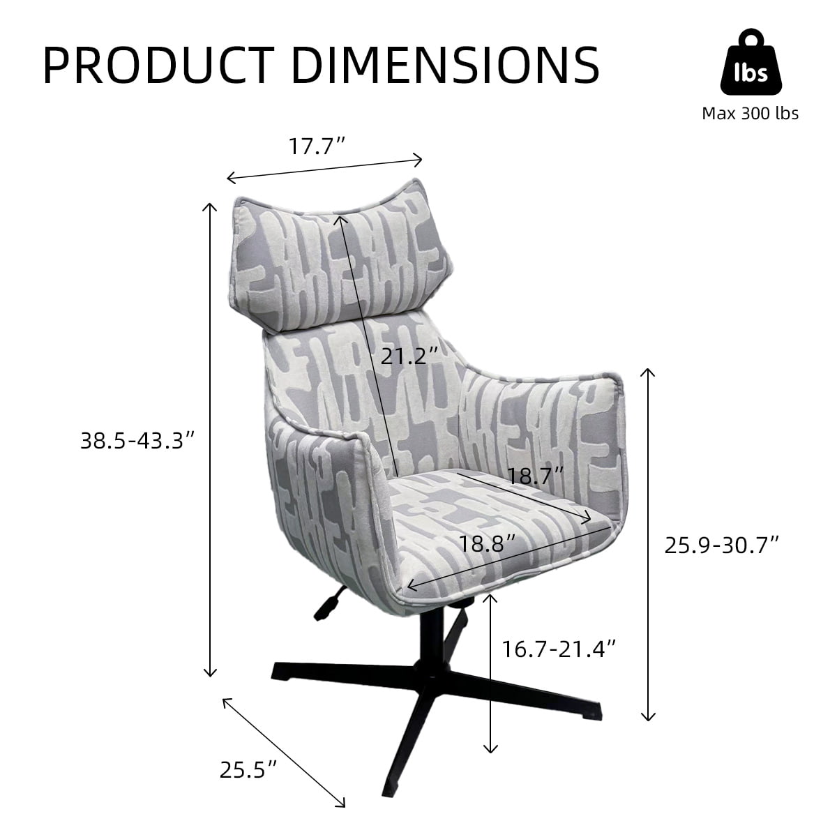 Modern Swivel Accent Armchair with Adjustable Height — Upholstered Fabric Lounge Chair with Metal Base and Armrests for Living Room, Office, or Hotel