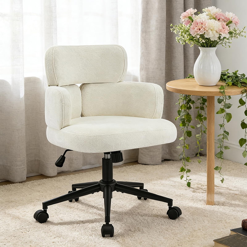 Silla de oficina giratoria tapizada en forma de trébol con altura ajustable y reposabrazos